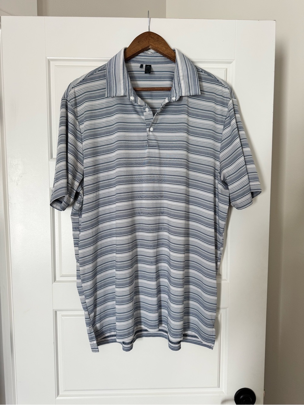 adidas Light Blue and White Striped Polo Shirt